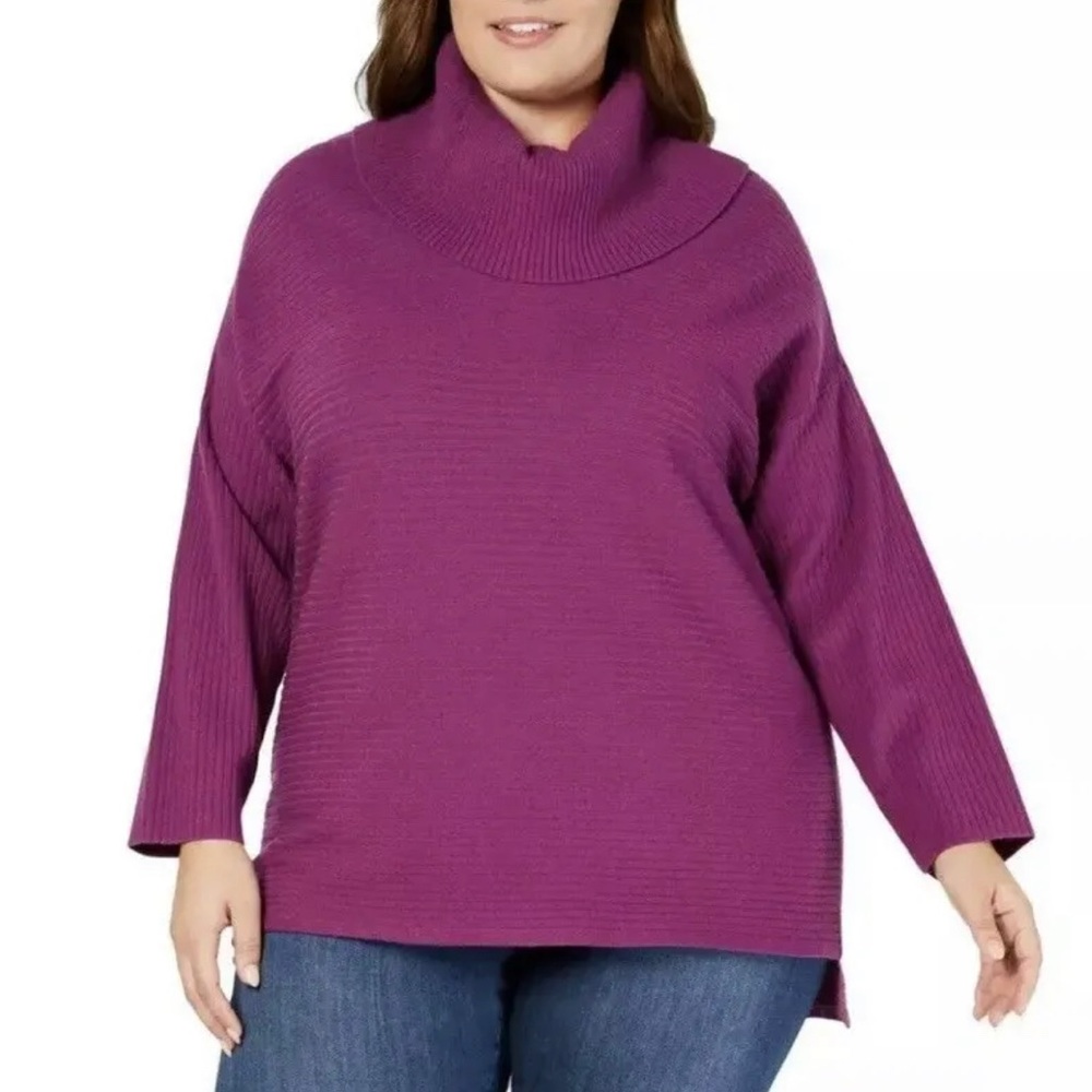 Style & Co Plus Women's Cowl Neck Purple Sweater 2X